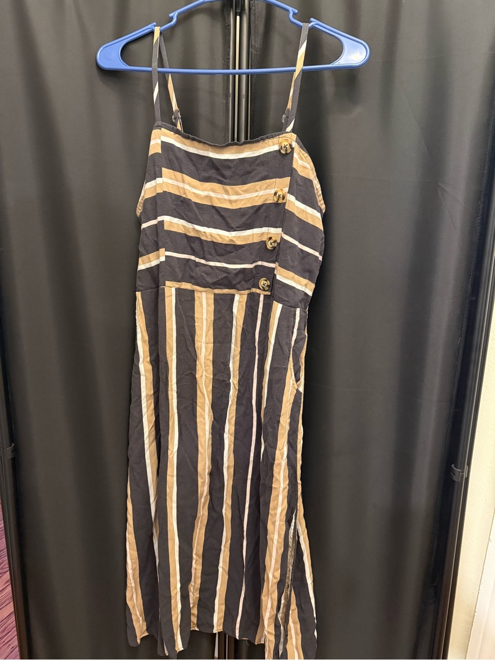 Striped Navy and Tan Spaghetti Strap Dress